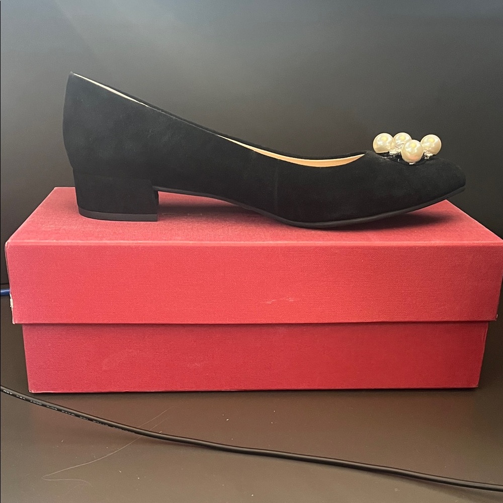 Sacha London Black Flats with Pearl Accent